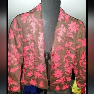 Moda International Linen Jacket Brown and Coral Size 6